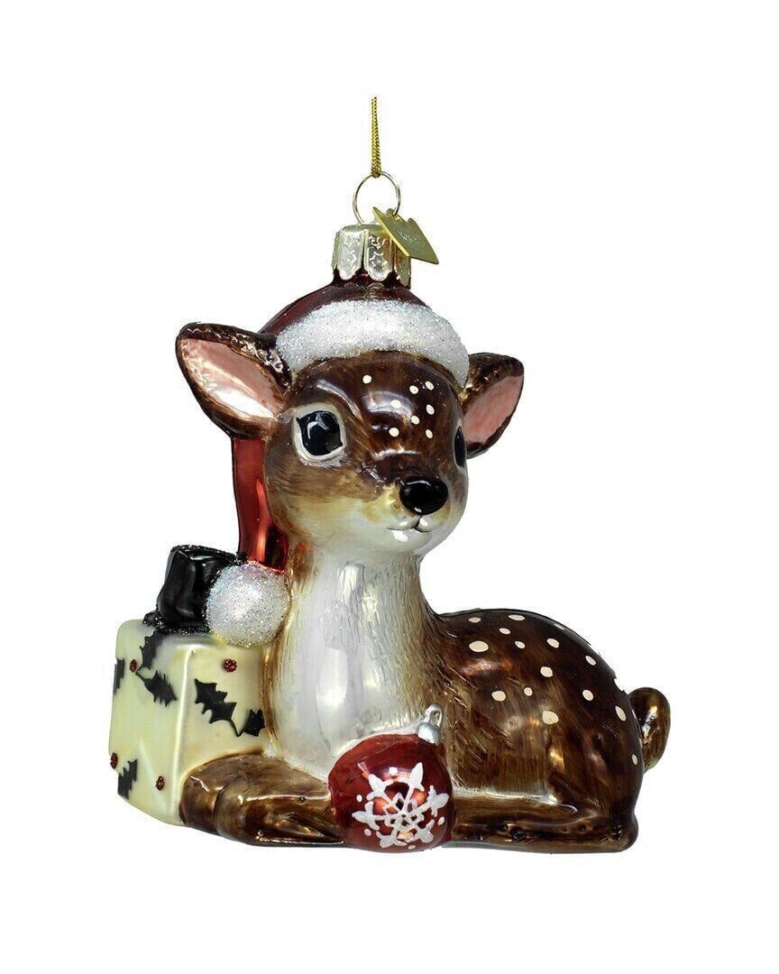 Kurt Adler 4.25In Noble Gems Nostalgia Deer & Santa Hat Ornament Multicolor