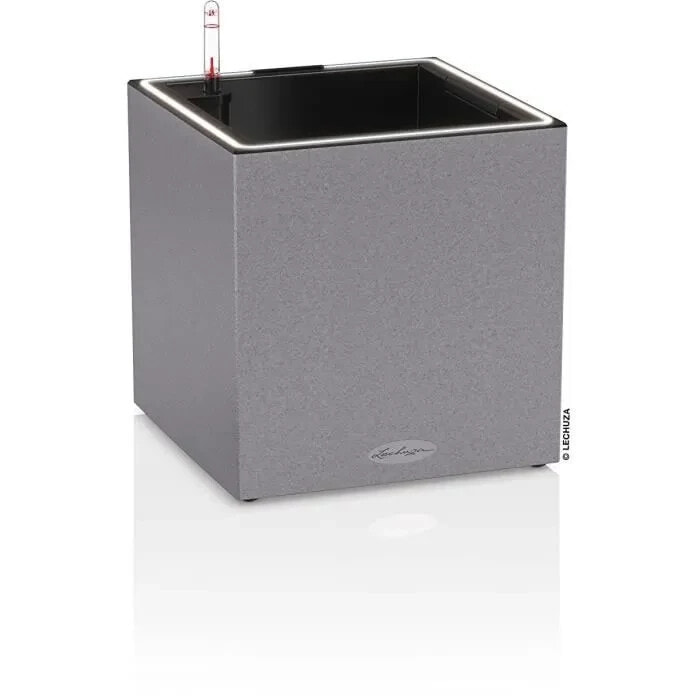 LECHUZA Canto Stone Cube 30 Blumentopf - LED-Komplettset, steingrau