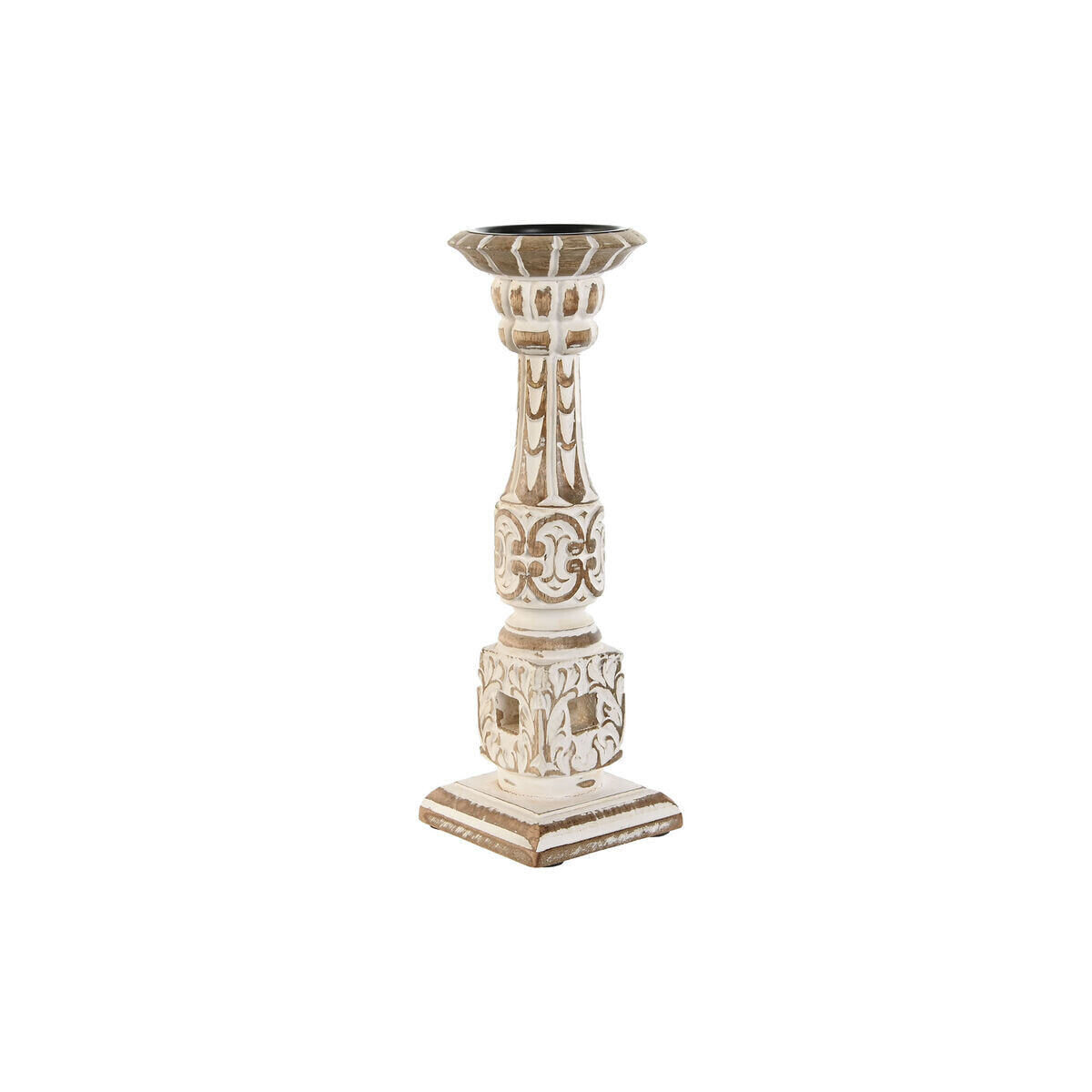 Candleholder Home ESPRIT White Natural Metal Mango wood 13 x 13 x 33 cm