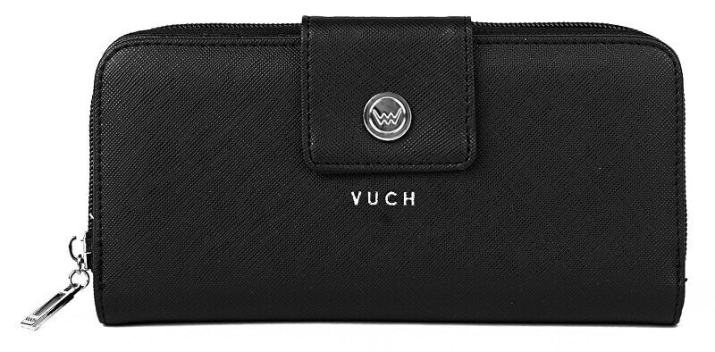 Женский кошелек кожаный черный с логотипом Вуч