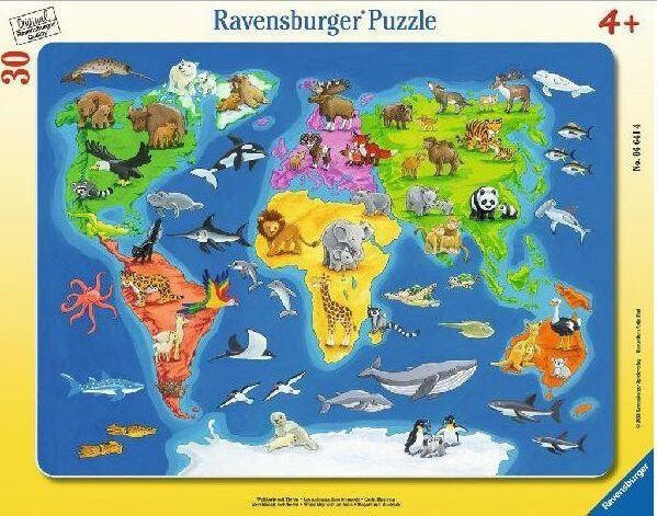 Ravensburger Puzzle 30el Mapa świata zwierząt (066414)