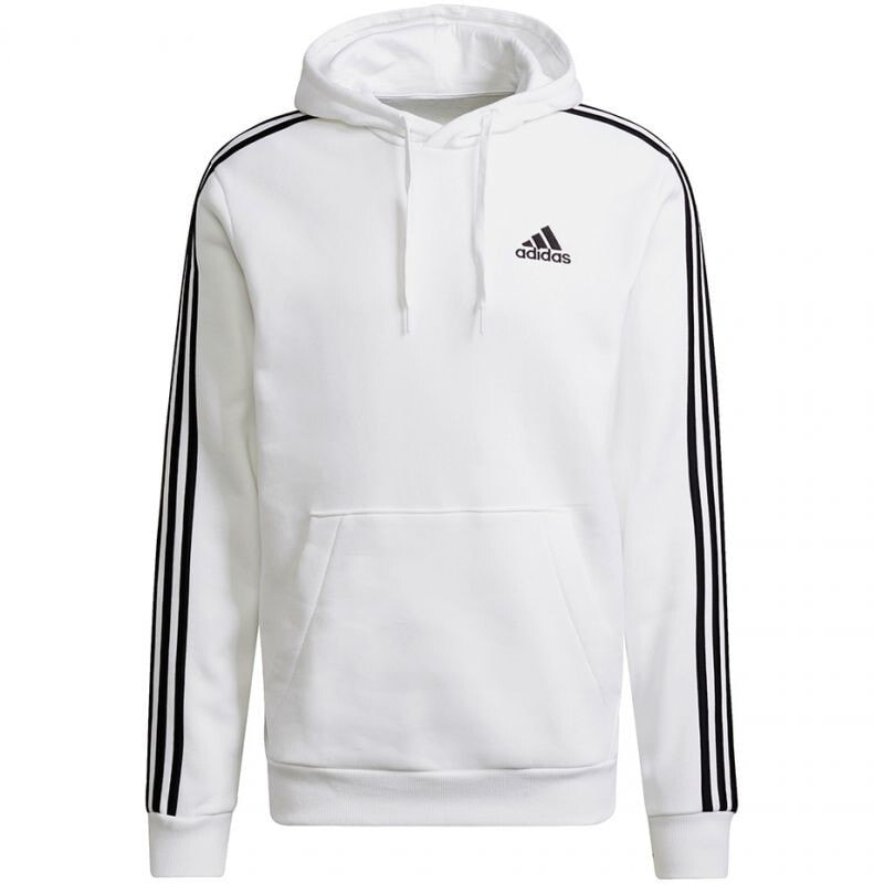 Мужское худи с капюшоном спортивное белое с логотипом Adidas Essentials Fleece 3-Stripes Hoodie M GU2522
