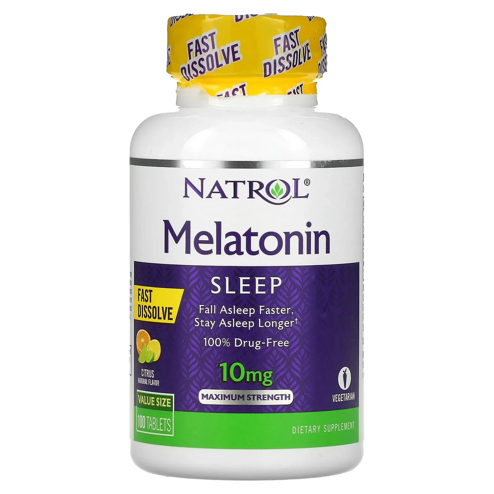 Melatonin, Fast Dissolve, Maximum Strength, Citrus, 10 mg, 60 Tablets