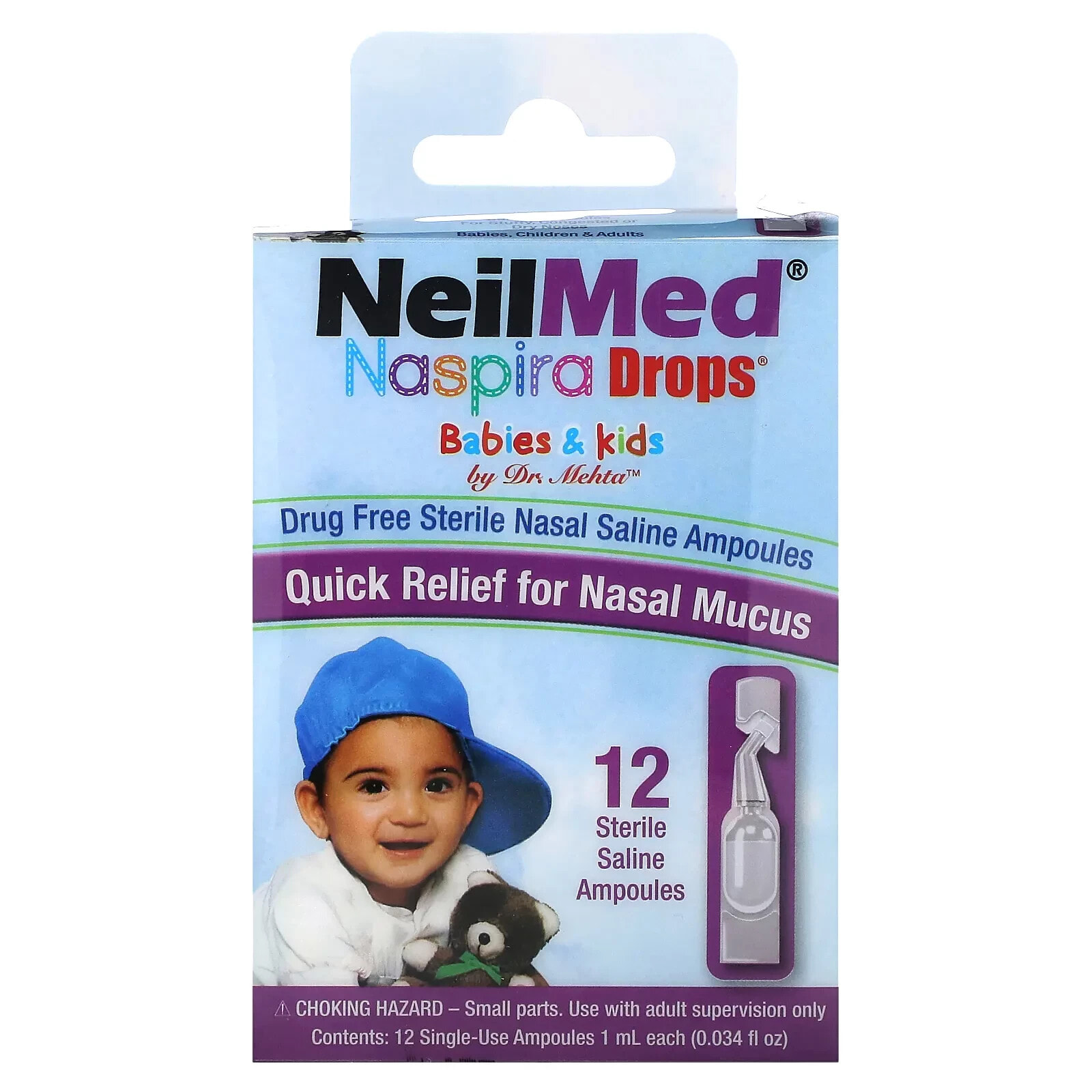 NeilMed, Babies & Kids, Naspira Drops, 12 Sterile Saline Ampoules, 0.034 fl oz (1 ml) Each