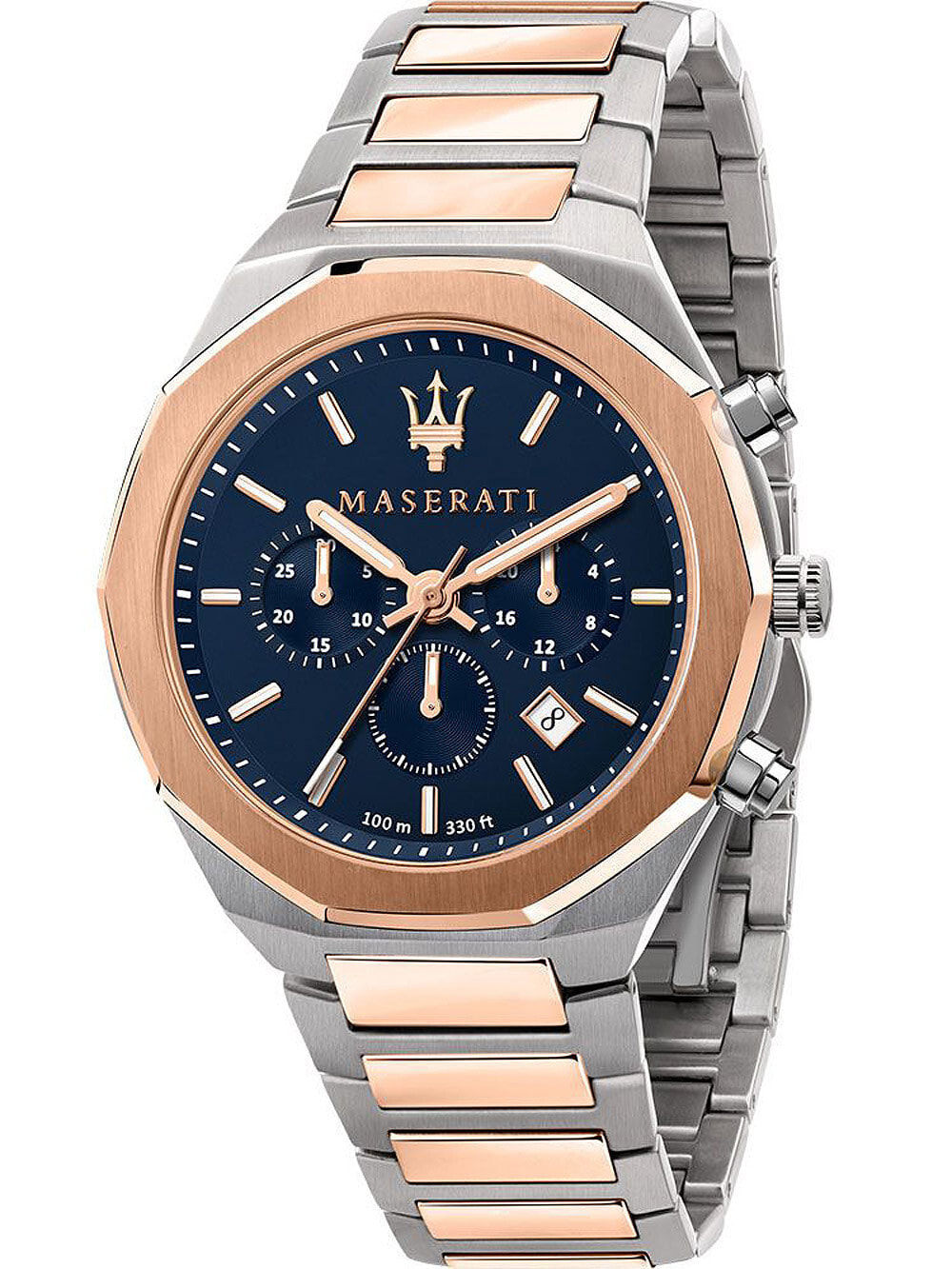 Мужские наручные часы с серебряным золотым браслетом Maserati R8873642002 Stile chrono 45mm 10ATM