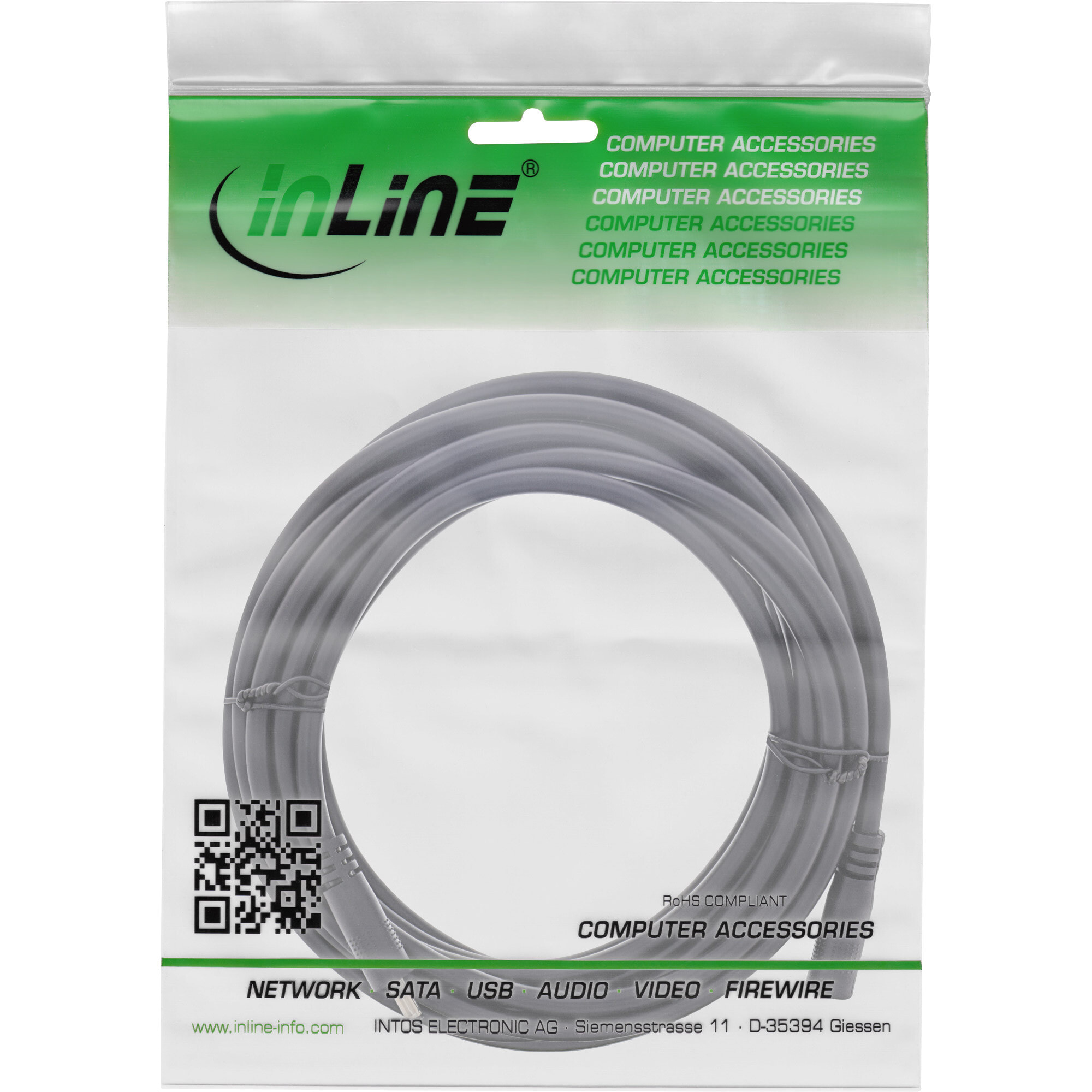 InLine DC extension cable - DC male/female 3.5x1.35mm - AWG 18 - black 5m - 5 m - 3.5 x 1.35 mm - 3.5 x 1.35 mm - 12 V - 11.6 A