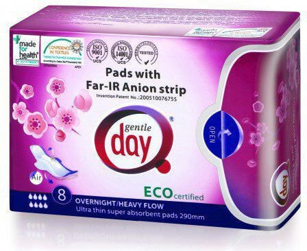 Gentle Day Ecological night sanitary pads with anionic strip 8 pcs