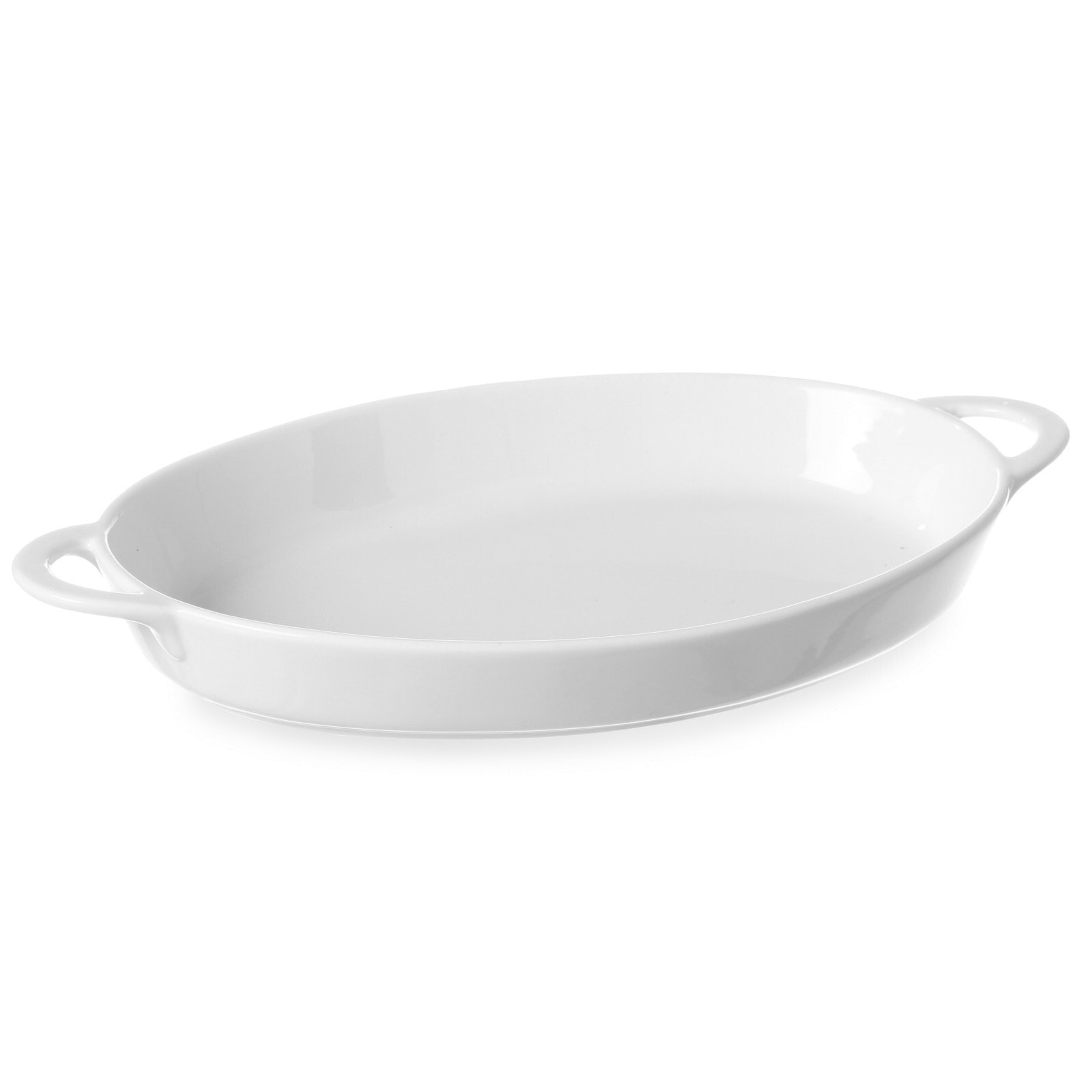Oval baking dish with handles 215x140x35mm white porcelain - Hendi 784013