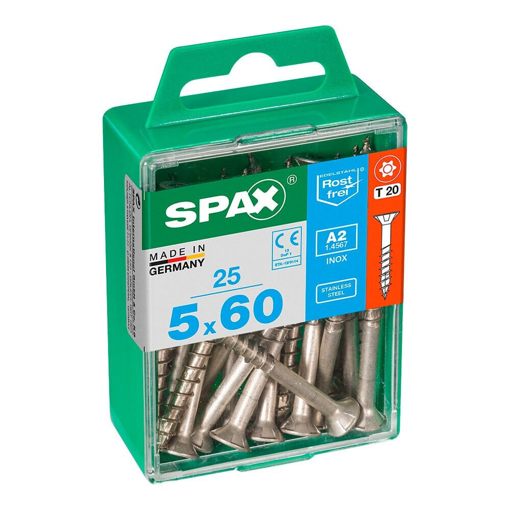 SPAX A2 Inox 5.0x60 mm Flat Head Wood Screw 25 Units