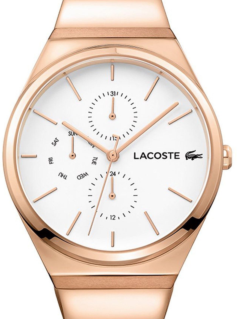 Женские наручные кварцевые часы  Lacoste хронограф,  ремешок из нержавеющей стали. Водонепроницаемость-3 АТМ. Защита от царапин.