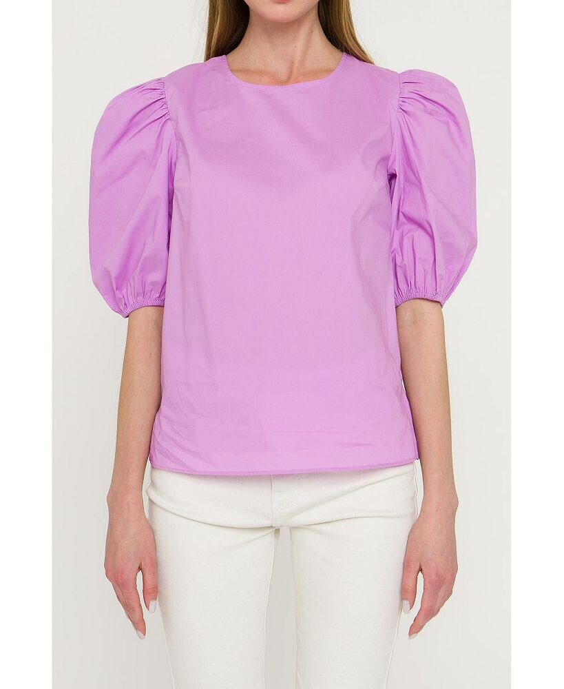 English Factory women's Poplin Puffed Sleeve Top