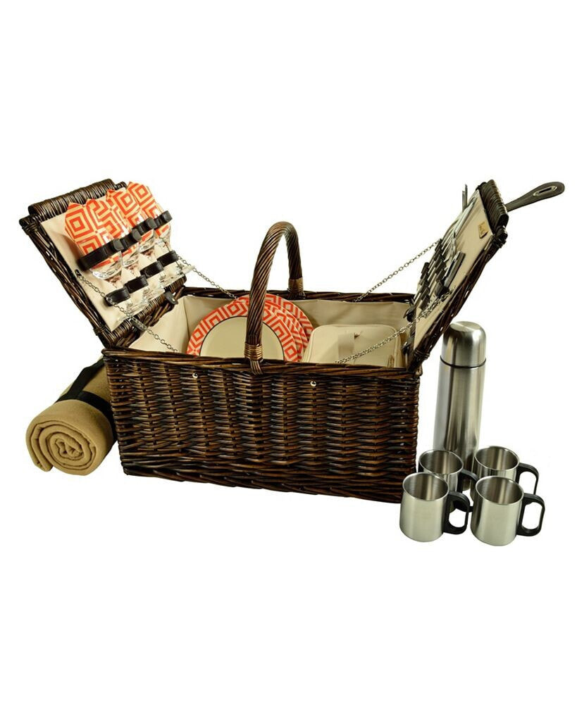 Picnic At Ascot buckingham Willow Picnic, Coffee Basket for 4 with Blanket