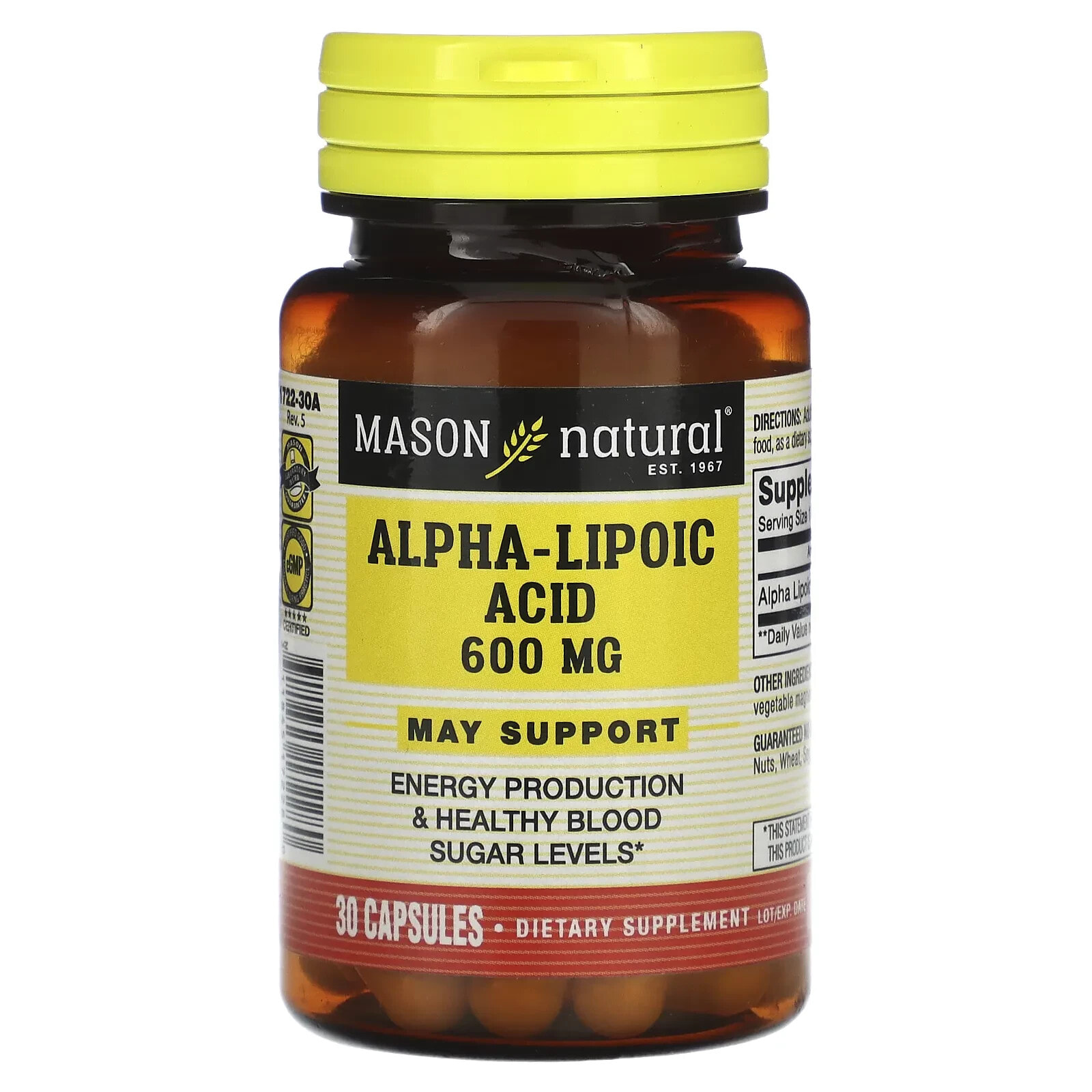 Mason Natural, альфа-липоевая кислота, 200 мг, 60 капсул