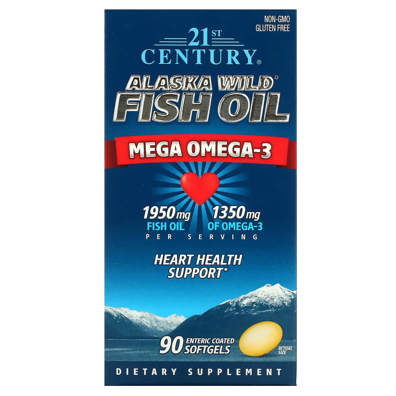 21st Century, жир дикой рыбы Аляски, Mega Omega-3, 90 капсул, покрытых кишечнорастворимой оболочкой