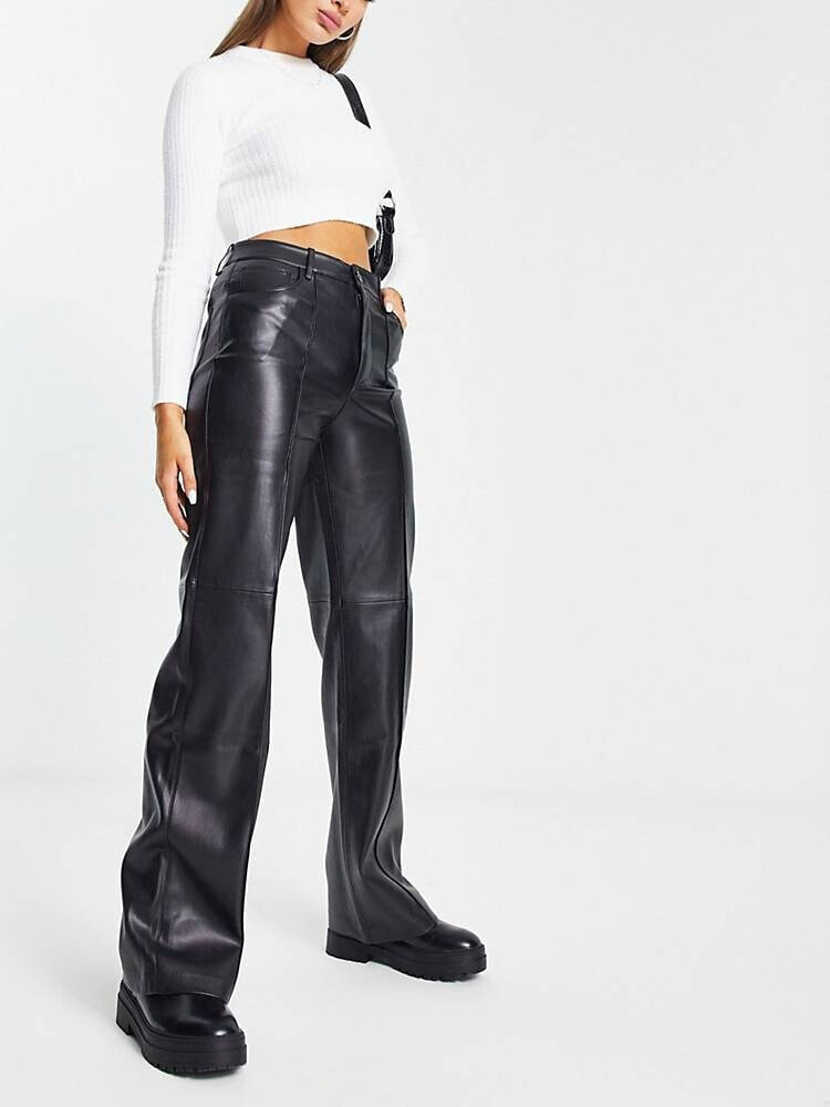 Mango faux leather straight leg trousers in black MANGO Размер: US 4 купитьв интернет-магазине ShopoTam.com, женские брюки MANGO