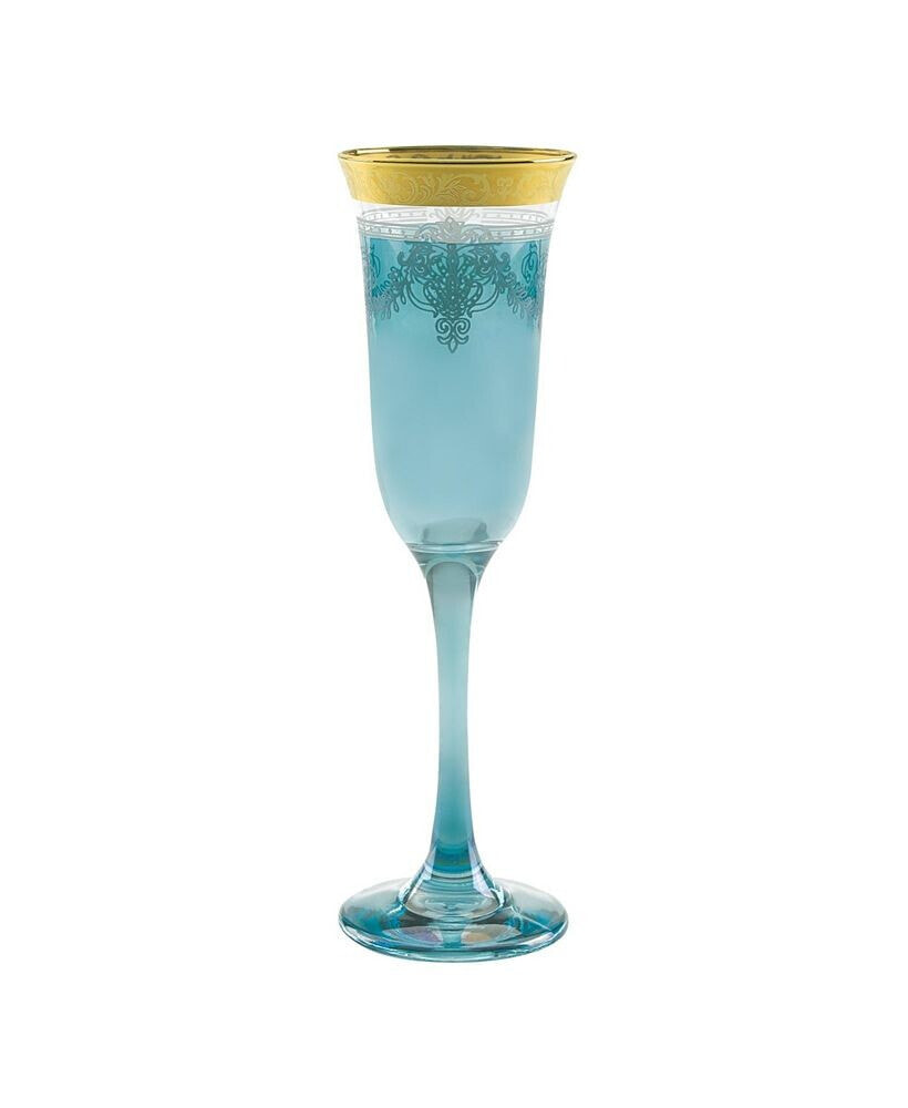 Lorren Home Trends blue Flutes with a Gold Band, Set of 6