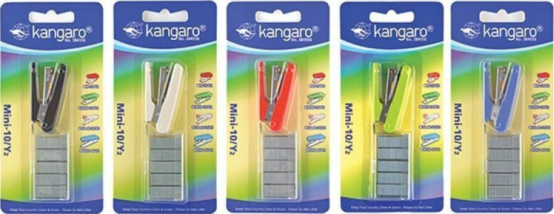 Zszywacz Kangaro Zszywacz KANGARO Mini-10/Y2+zszywki, zszywa do 10 kartek, blister, mix kolorów