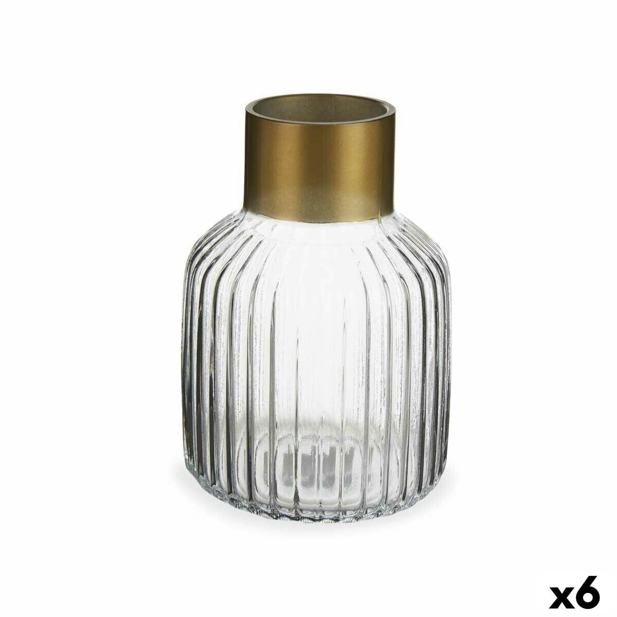 Vase Transparent Golden Glass 14,5 x 22 x 14,5 cm (6 Units)