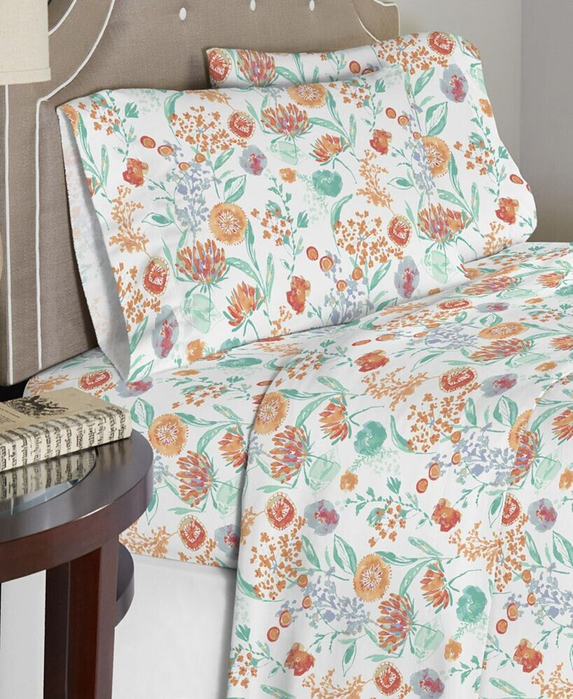Celeste Home luxury Weight Peach Bliss Printed Cotton Flannel Sheet Set, California King