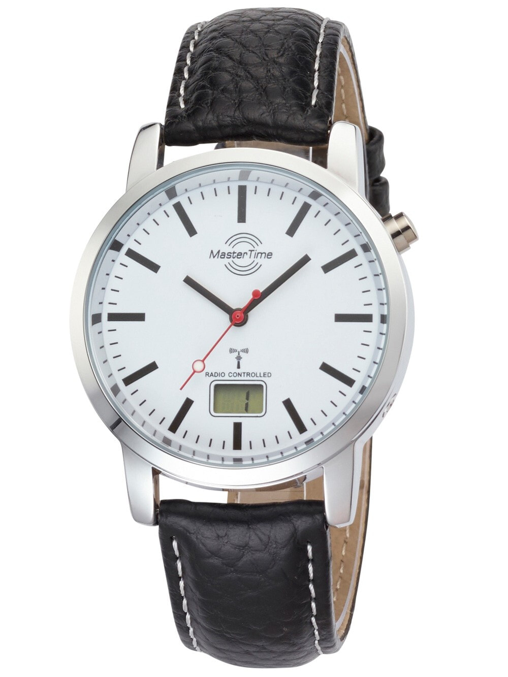 Мужские наручные часы с черным кожаным ремешком Master Time MTGA-10592-20L Radio Controlled Basic Station Clock Mens 41mm