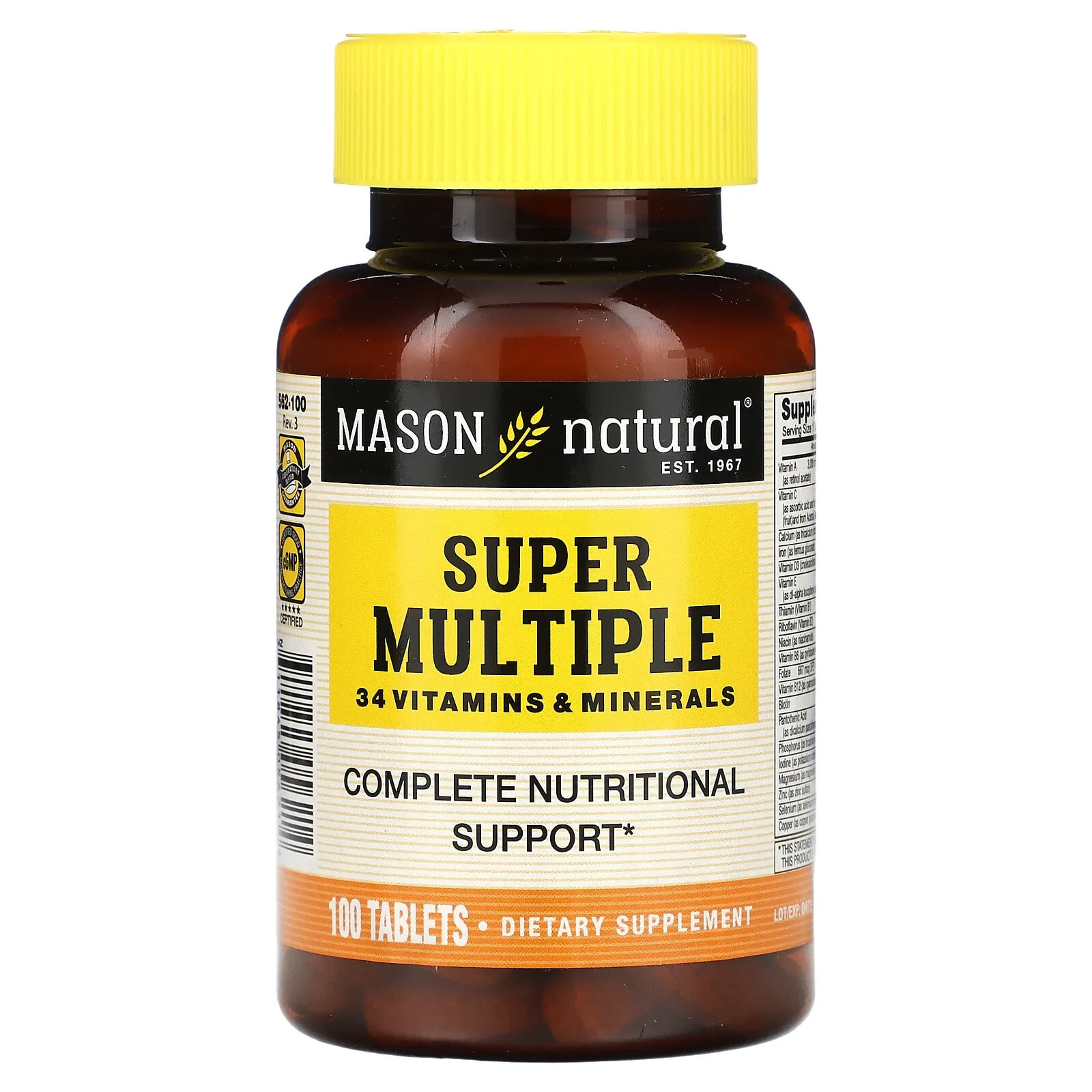 Mason Natural, Super Multiple 34 Vitamins & Minerals, 100 Tablets