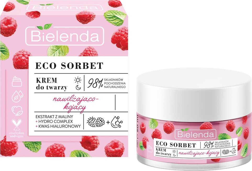 Bielenda BIELENDA Eco Sorbet KREM DO TWARZY nawilżająco-kojący MALINA + KWAS HIALURONOWY