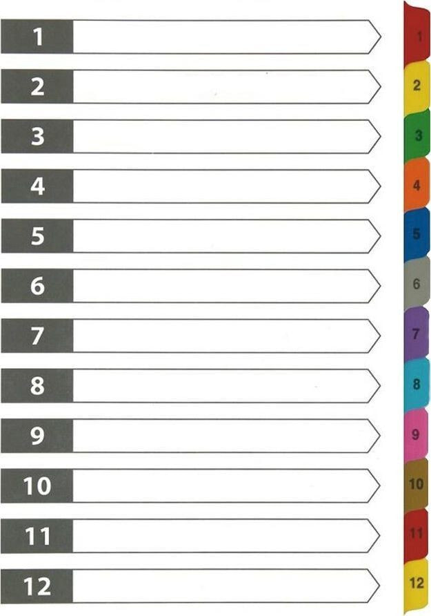 D.Rect Cardboard dividers A4 1-12 laminated index