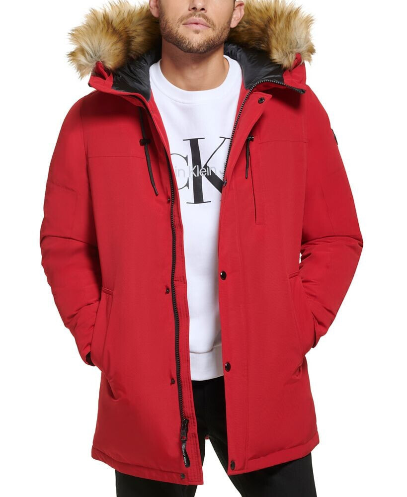 Men's Long Parka with Faux-Fur Lined Hood