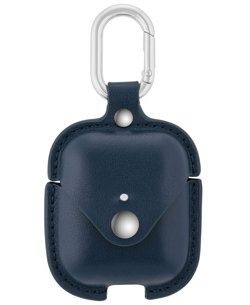 WITHit blue Leather Apple AirPods Case with Silver-Tone Snap Closure and Carabiner Clip