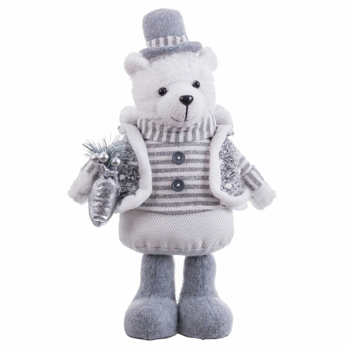 Christmas bauble White Grey Metal Fabric Polar bear 20 x 10 x 33 cm
