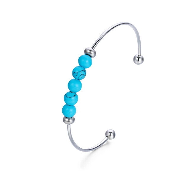 Solid steel bracelet with turquoise beads