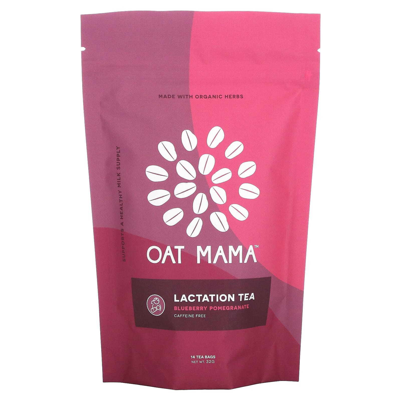 Oat Mama, Lactation Tea, голубика и гранат, без кофеина, 14 чайных пакетиков, 32 г