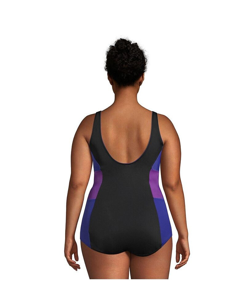 Lands' End Women's Chlorine Resistant Scoop Neck Soft Cup Tugless Sporty  One Piece Swimsuit 