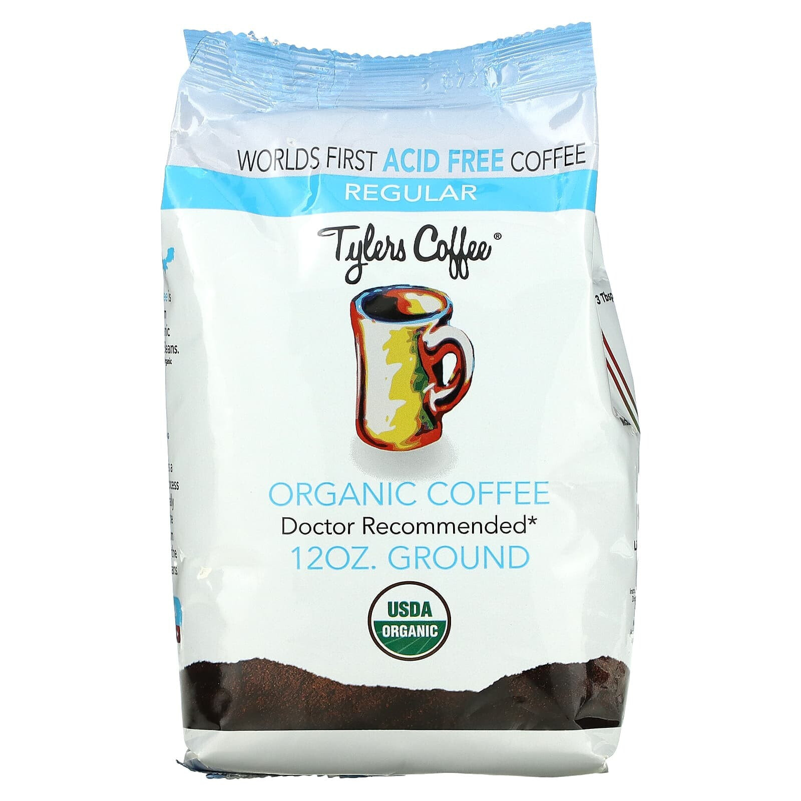 Tylers Coffees, Органический кофе, без кофеина, молотый, 12 унций