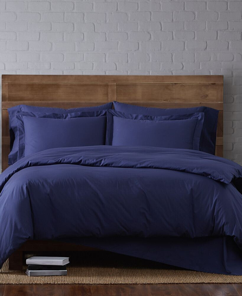 Brooklyn Loom solid Cotton Percale King 3-Pc. Duvet Set