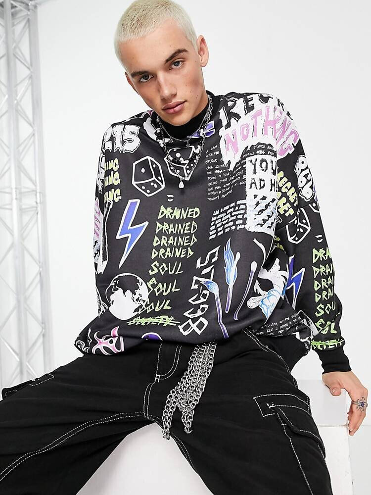 ASOS DESIGN – Sweatshirt mit extremer Oversize-Passform und durchgehendem Graffiti-Print