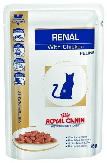 Влажный корм для кошек Royal Canin, Veterinary Diet, Feline Renal, при почечной недостаточности,  кусочки с курицей, 85 г