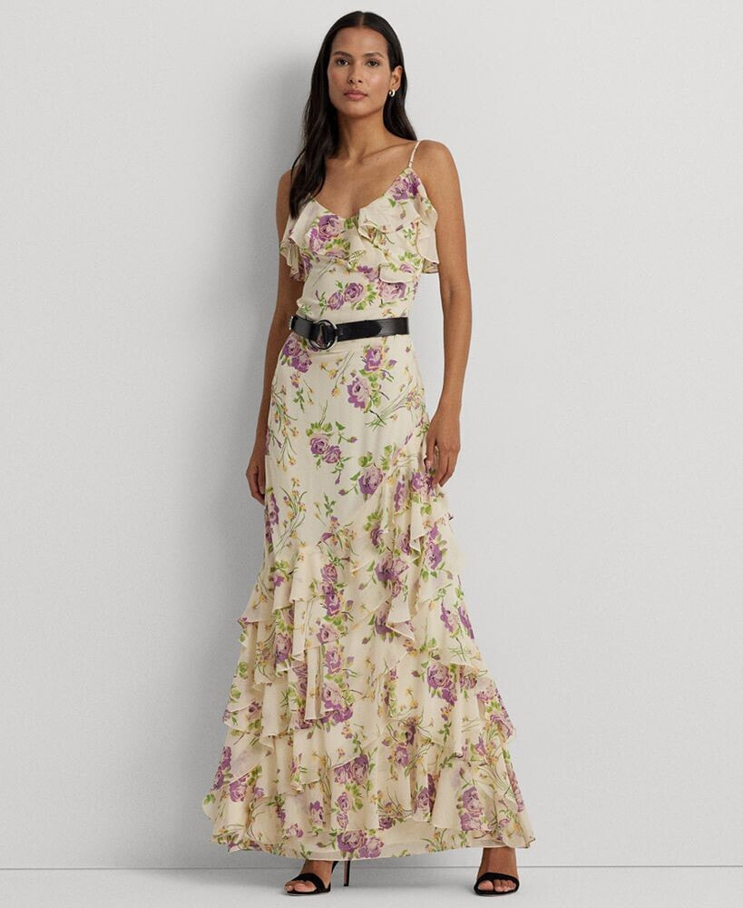 Lauren Ralph Lauren women's Ruffled Floral Column Gown