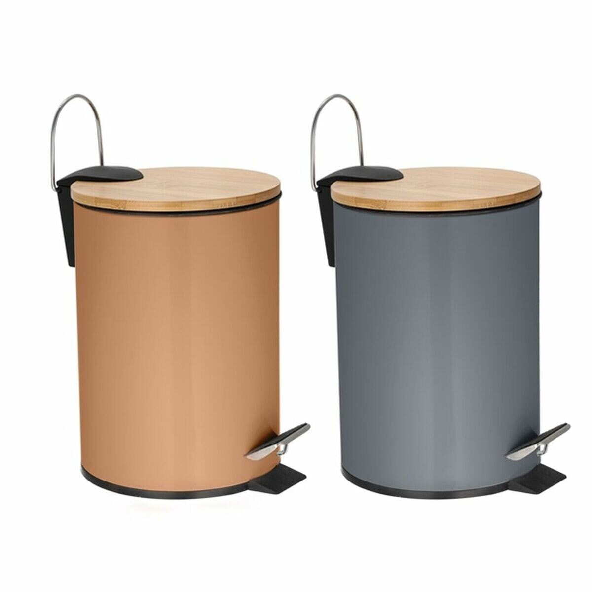 Waste bin with pedal DKD Home Decor Metal Bamboo 2 Units 3 L 17 x 17 x 22,5 cm