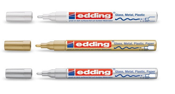 EDDING 751 - Gold,Silver,White - Multicolor - 3 colours - Bold - Conical tip - Round