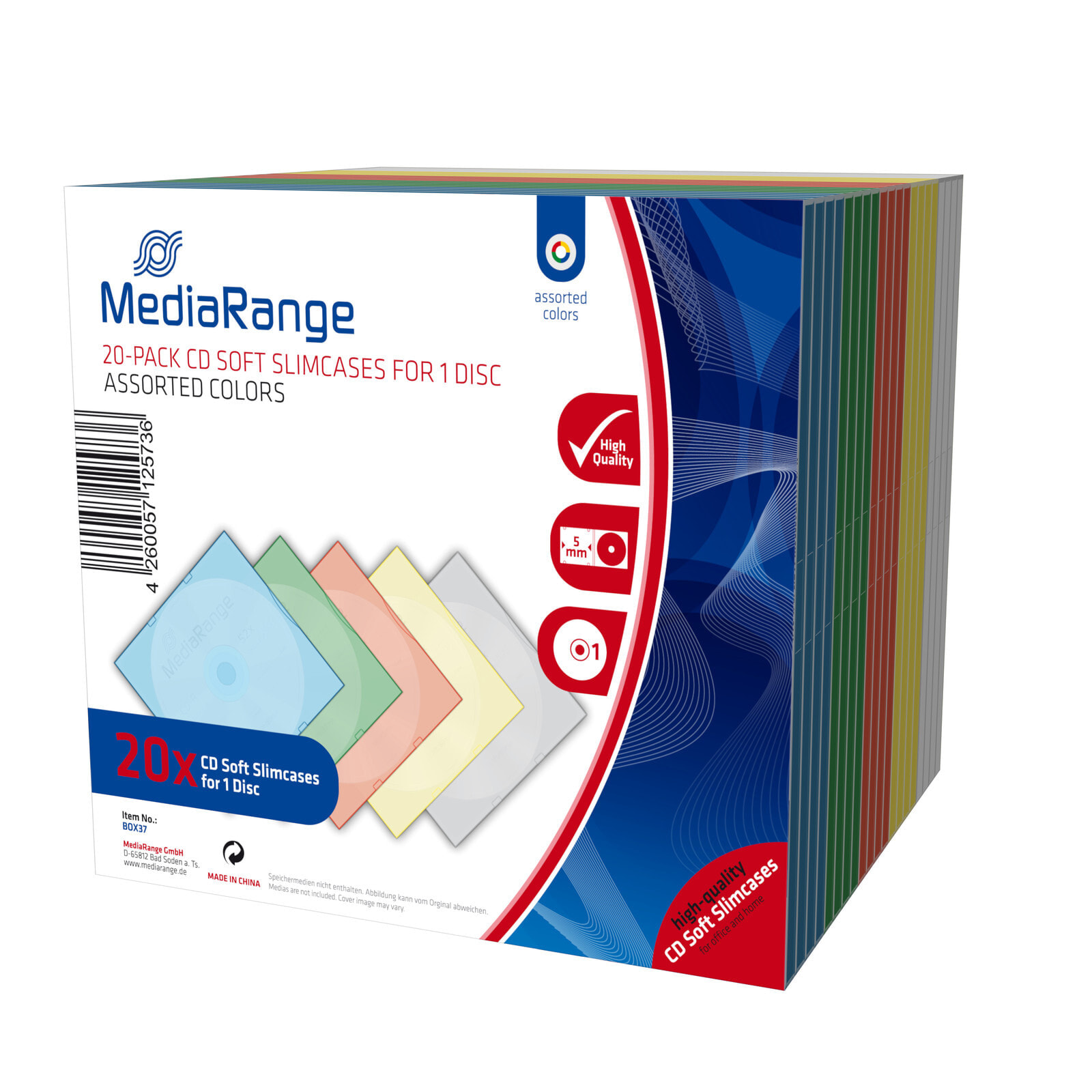 MediaRange BOX37 чехлы для оптических дисков Тонкий чехол 1 диск (ов) Разноцветный