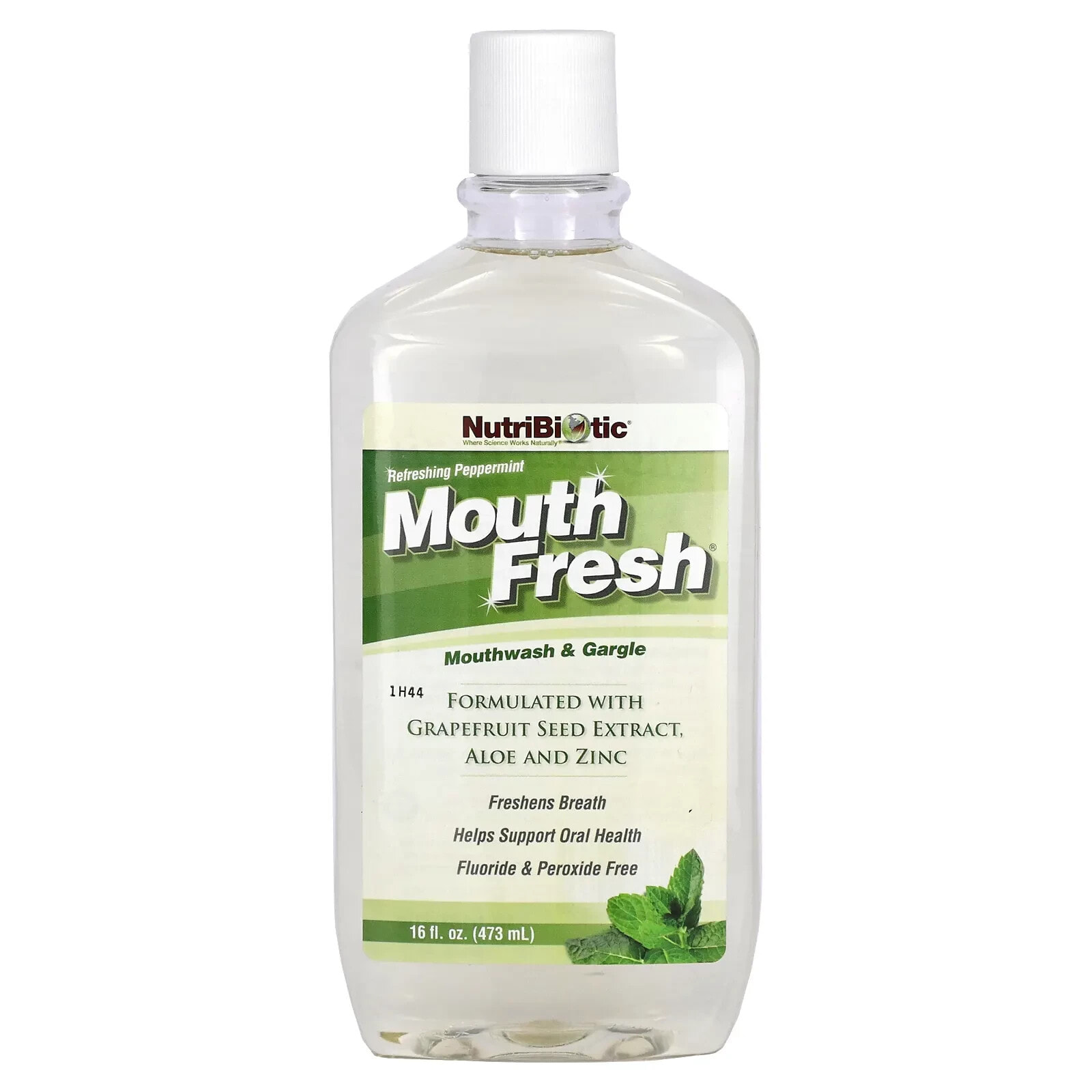 НутриБиотик, Mouth Fresh, ополаскиватель рта и средство для полоскания горла, освежающая перечная мята, 16 жидк. унц. (473 мл)