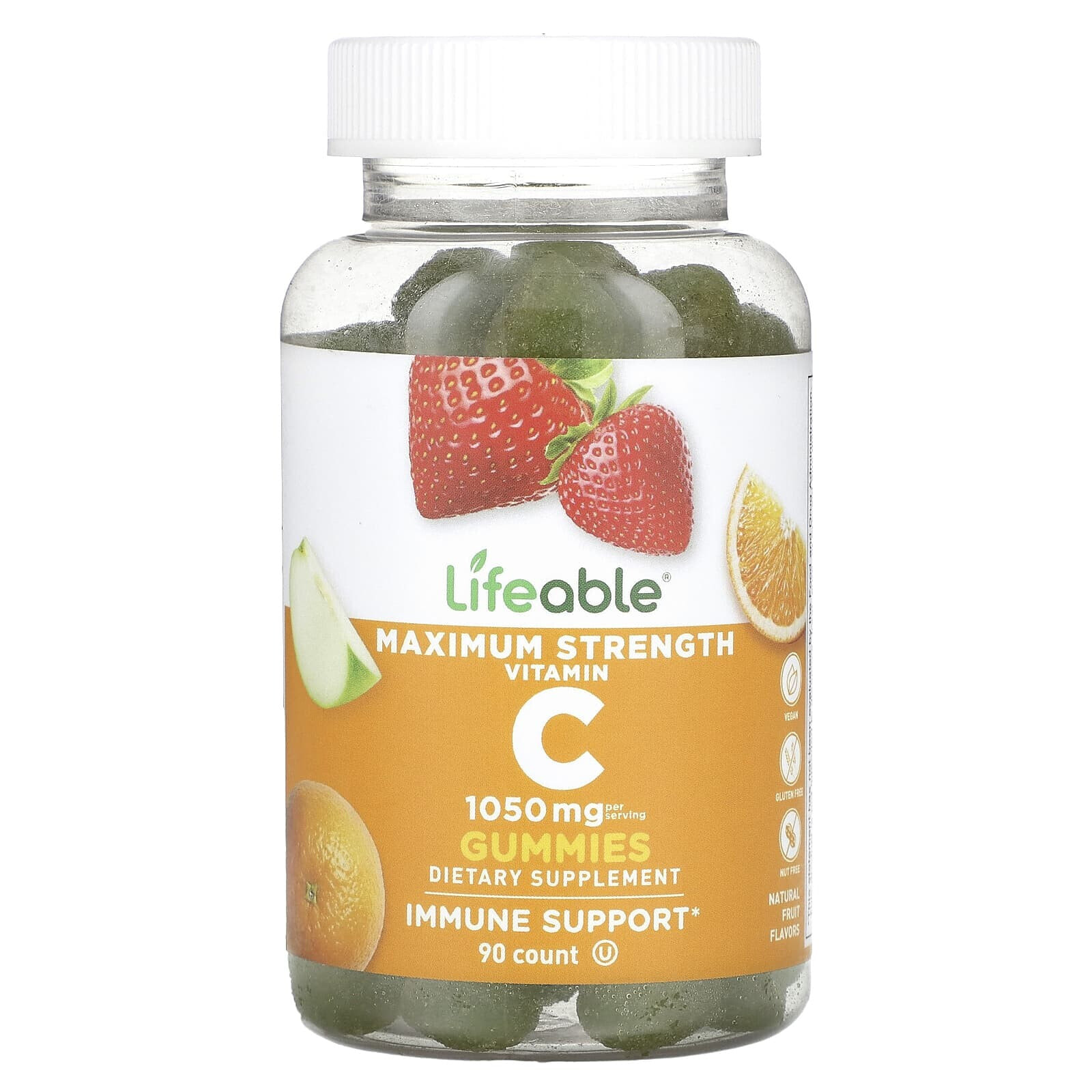 Lifeable, Жевательные мармеладки с витамином C, максимальная сила действия, натуральные фрукты, 350 мг, 90 жевательных таблеток