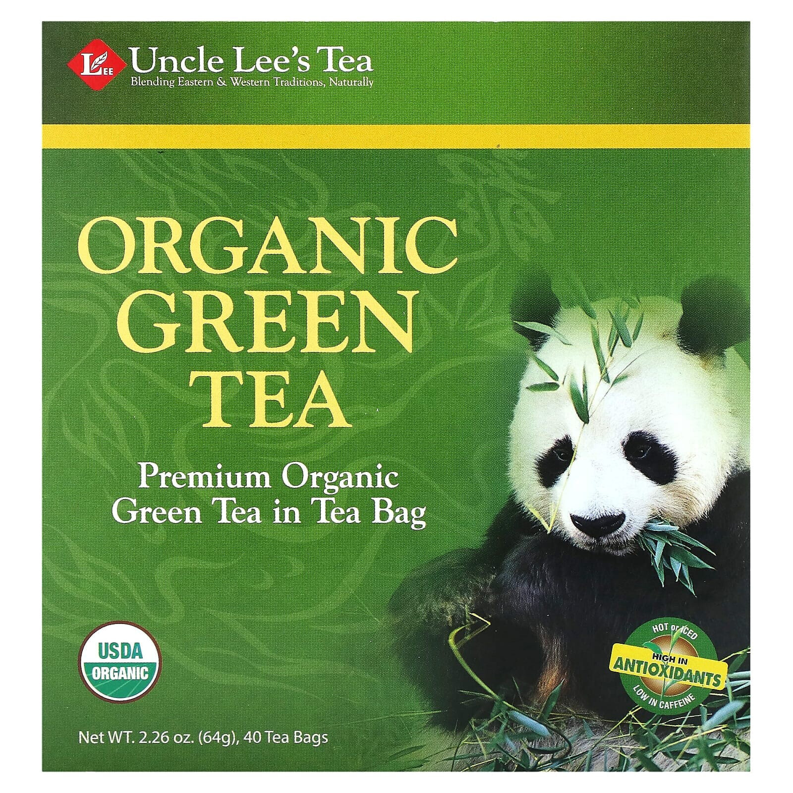 Uncle Lee's Tea, органический зеленый чай, 40 чайных пакетиков, 64 г (2,26 унции)