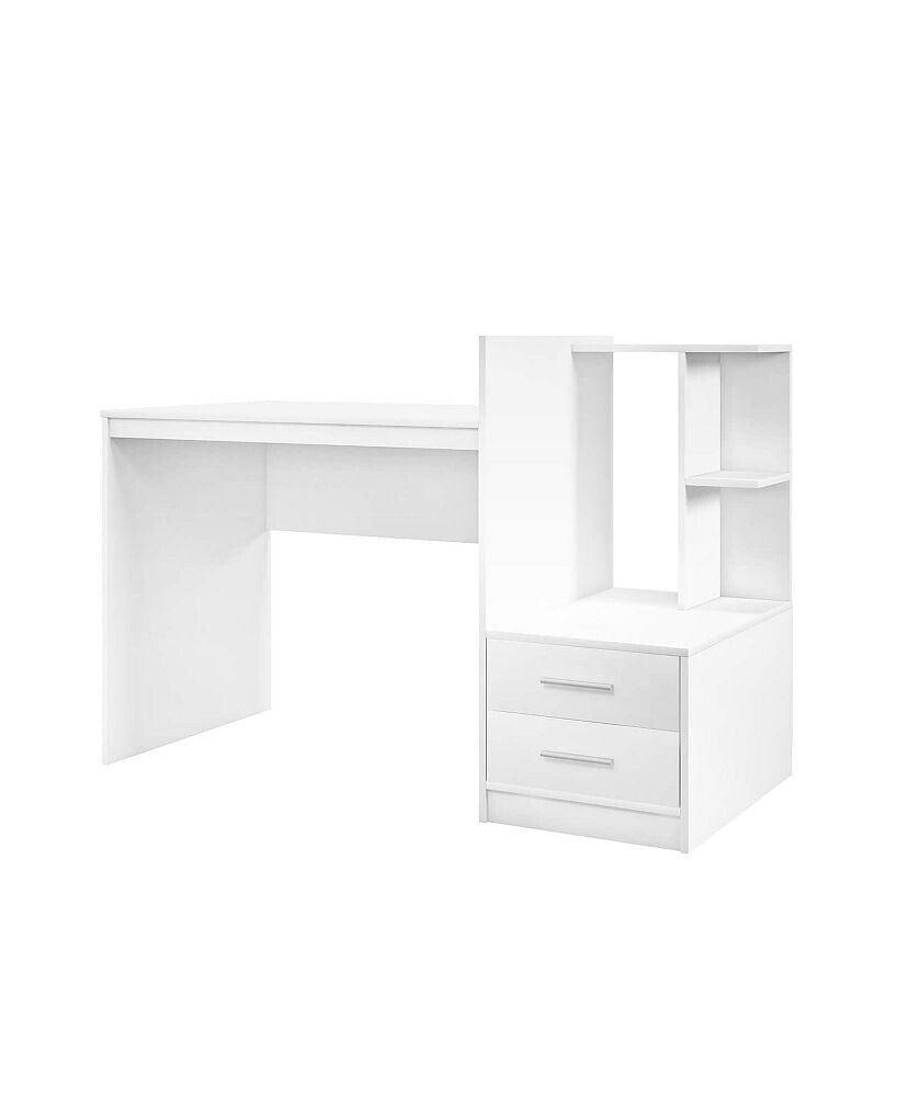 Slickblue computer Desk Home Office with Bookshelf and Drawers-White