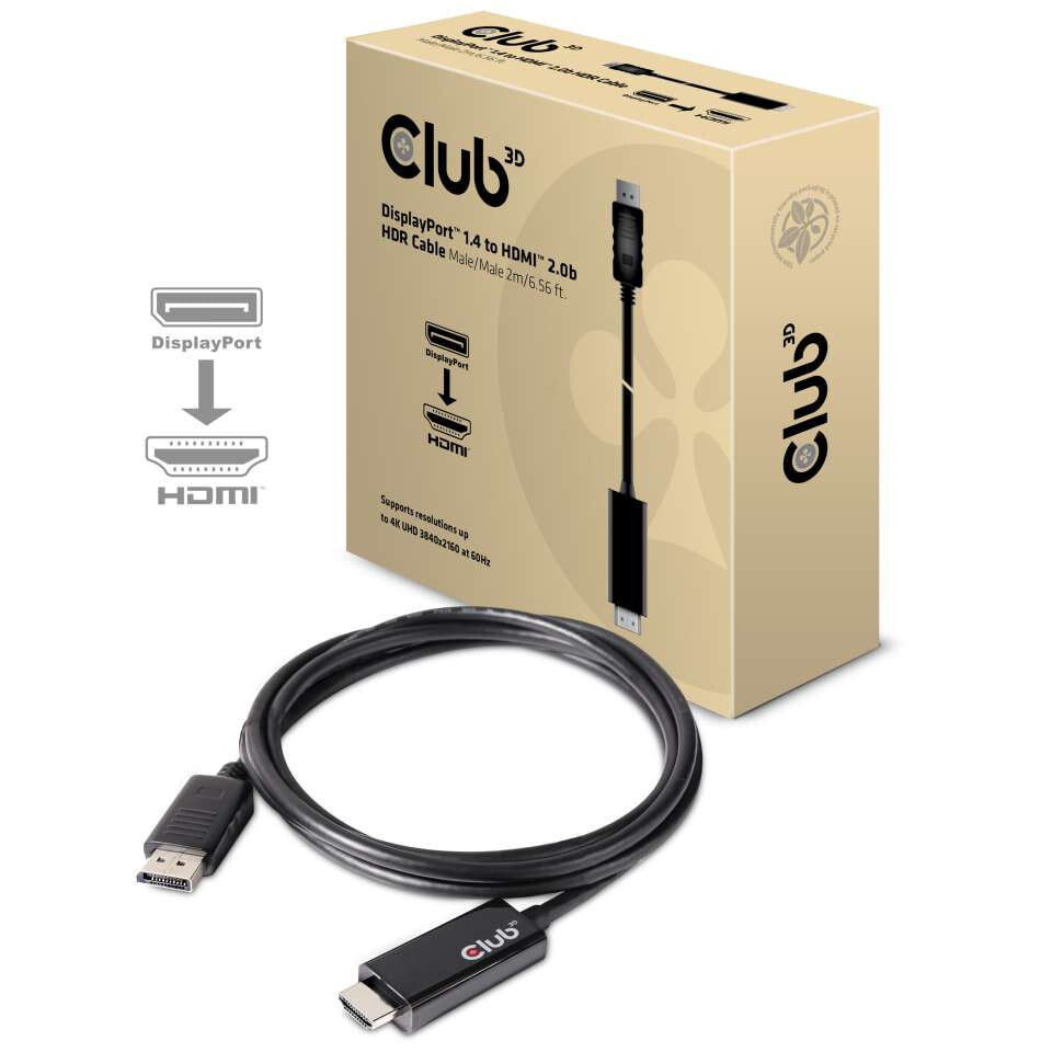 CLUB3D DisplayPort 1.4 to HDMI 2.0b HDR Cable Male/Male 2m/6.56 ft. CAC-1082