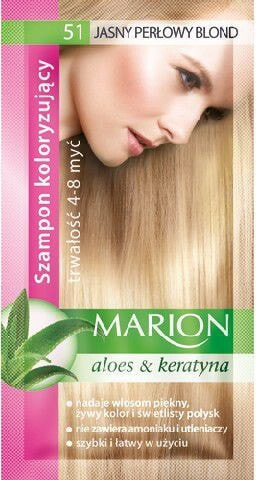 Marion Hair Color Shampoo 51 Light Pearl Blonde Тонирующий шампунь с алоэ и кератином, оттенок жемчужный блонд 40 мл