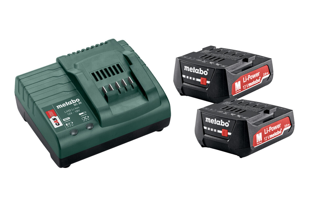 Metabo Basis-Set 2 x 12V 2,0 Ah (685300000) + Ladegerät SC 30 im Karton