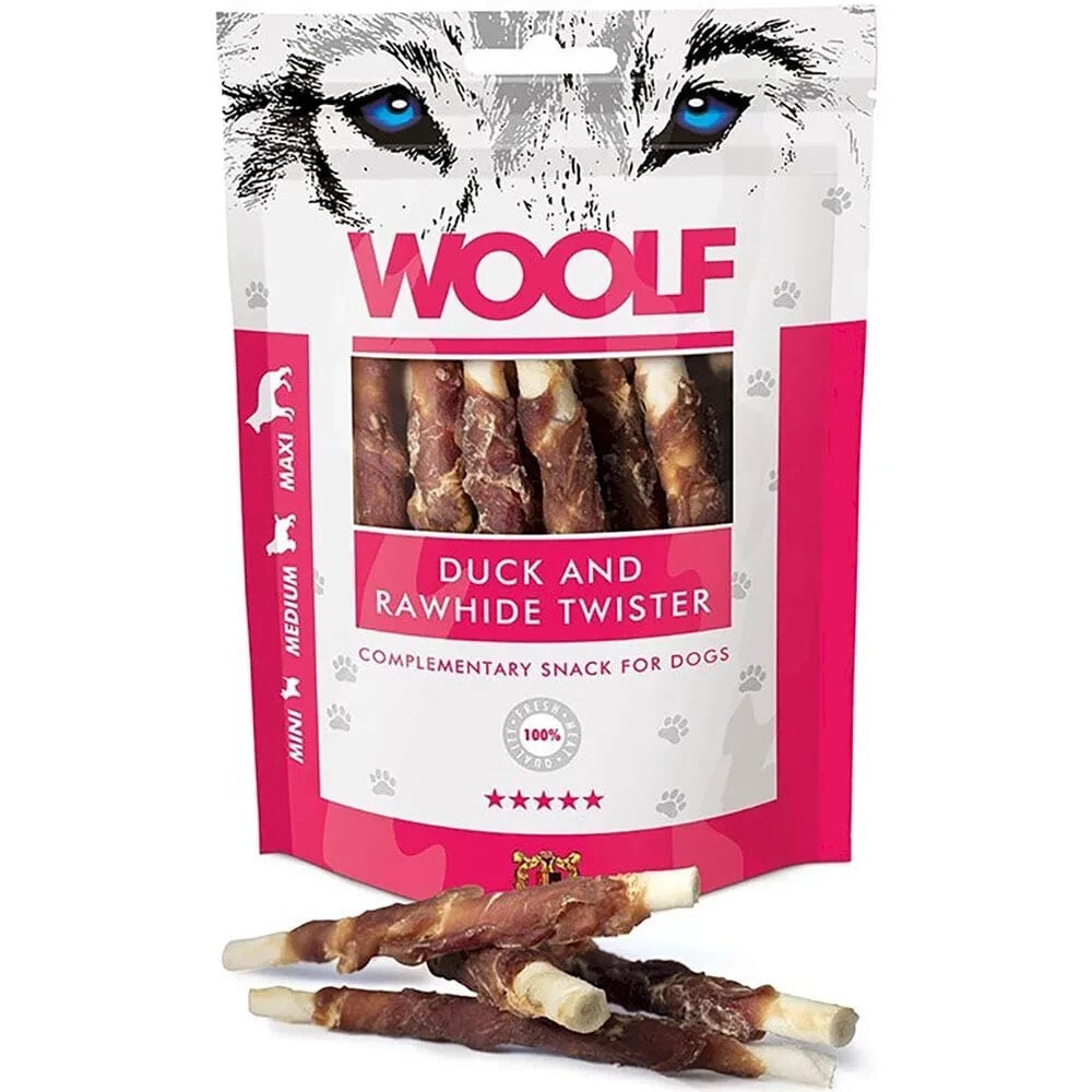 WOOLF Duck Rawhide Twister dog treat 100g