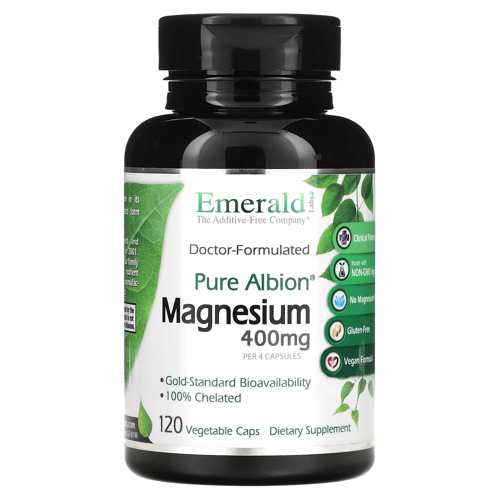 Pure Albion Magnesium, 400 mg, 120 Vegetable Caps (100 mg per Capsule)